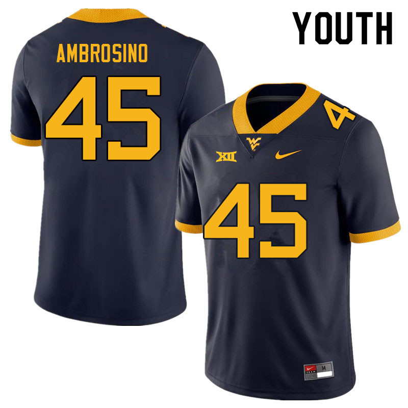 NCAA Youth Derek Ambrosino West Virginia Mountaineers Navy #45 Nike Stitched Football College Authentic Jersey QJ23N65JA